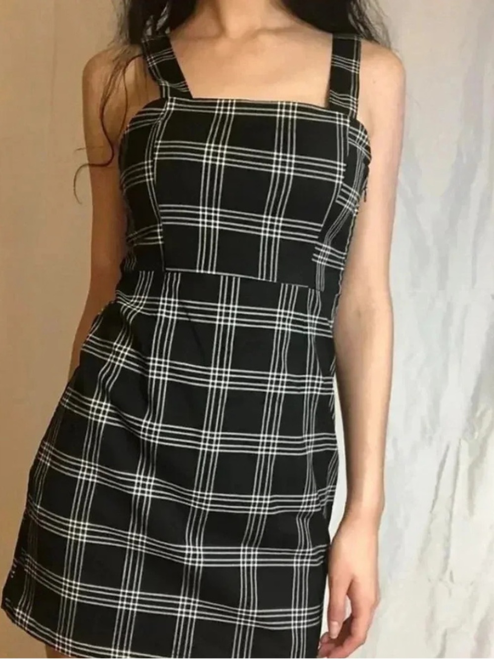 H & M Black Plaid Square-Neck Mini Dress